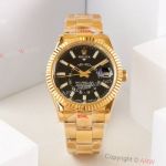 Super Clone Rolex Sky Dweller All Gold Black Dial Swiss Cal.9002 Movement